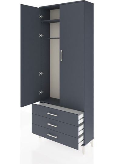 Arges Dolap 2 Raflı 3 Çekmeceli Tek Askılı 88x30x221 Antrasit... Antrasit