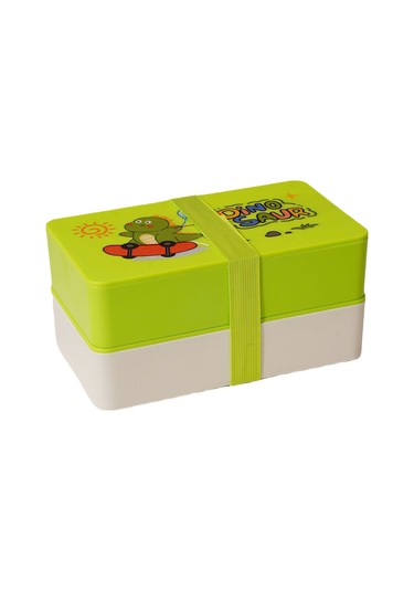 Yeşil Sevimli Çift Katlı Bento Kutusu - Öğrenciler Ve Ofis İçin Taşınabilir Kullanım İçin Uygundur. Yeşil
