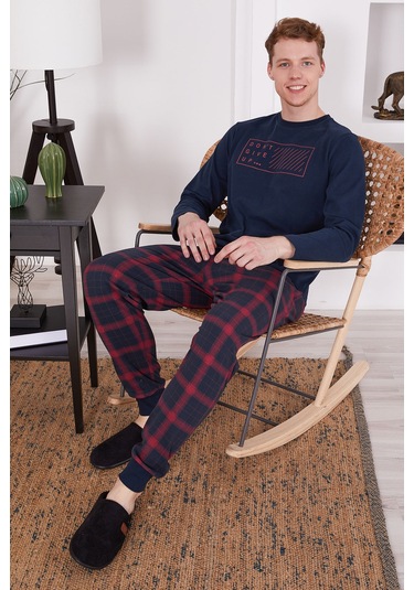 Arnetta Dont Give Up Navy Erkek Uzun Kol Pijama Takım