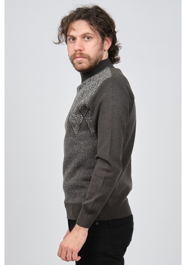 Ateş Triko Erkek Yarım Balıkçı Yaka Desenli Kazak 6091804 Füme Füme