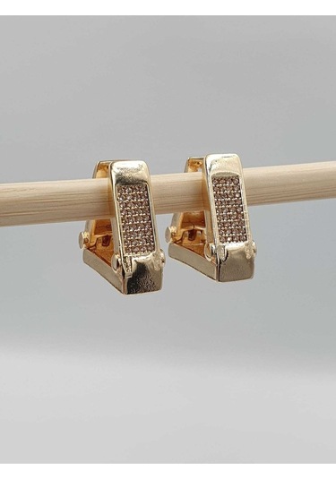 Bottega Tasarım Taşlı Casual Üçgen Küpe Gold