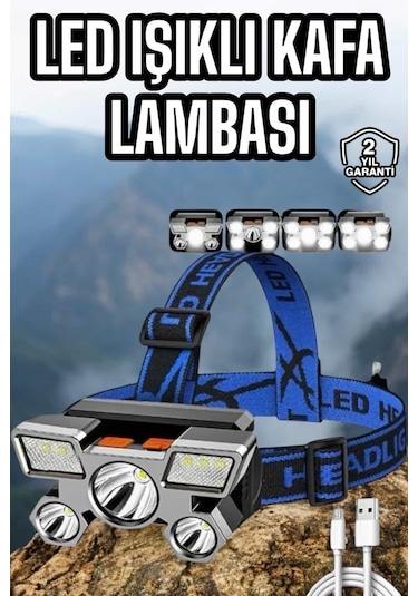Balıkçı Kafa Lambası Led Işık 4 Farklı Mod Esnek Ayarlanabilir