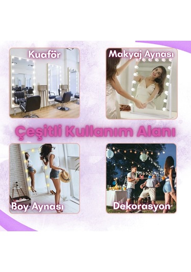 10 Lu Makyaj Masası Banyo Aynası Giyim Odası Aydınlatma Hollywood Tarzı Nostaljik Led Lamba 3 Mod Çok Renkli