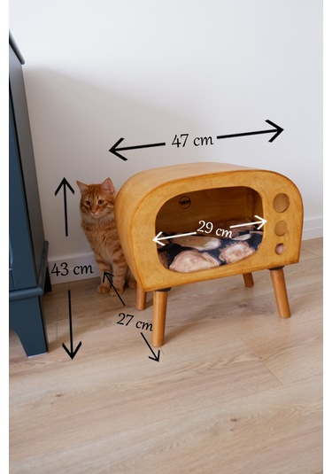 Huncar Kedi Evi Dekoratif Ahşap New Tv Kedi Evi