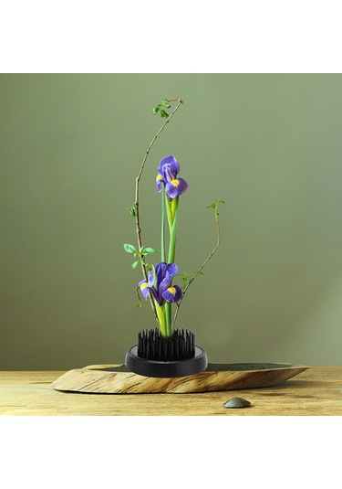 Lemestar Siyah 46mm Çelik İğne Floral Tutucu, Dayanıklı Gümüşlü Tabanlı Vazo Koruyucu, Ev Otel Japon İkebana Araçları