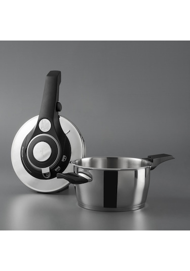 Jumbo Procook 4,5 Lt Siyah - Gri Düdüklü Tencere Gümüş - Siyah