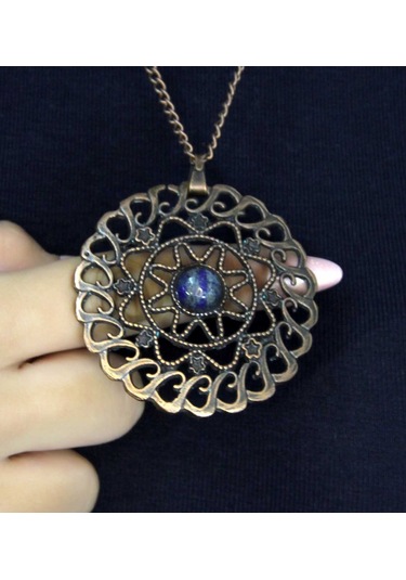 Doğal Taş Labradorit Doğal Taşlı Yuvarlak Model Antik Kadın Kolye Euk47lps Mavi