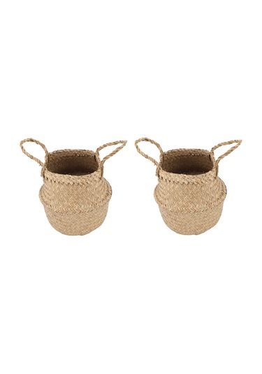 Geeroyoo 2 Adet Doğal Deniz Otlu Örgülü Sepet - Çok Amaçlı Depolama, Bitki Saksısı, Dekoratif Organizatör