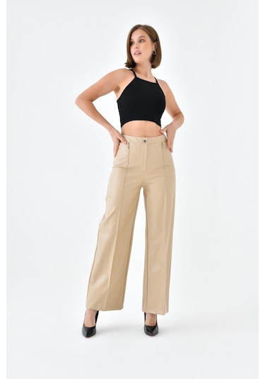 Ftz Women Kadın Deri Pantolon Beige 30634-beige Bej