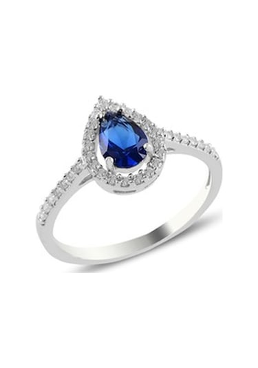 Gümüş Rodyumlu Safir Taşlı Damla Modeli Üçlü Set