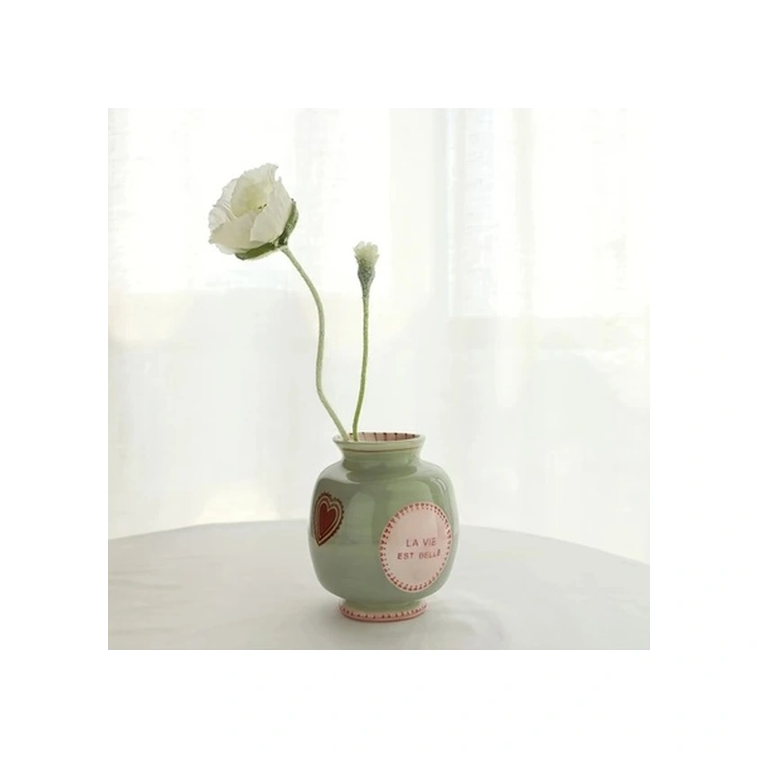 Trendooze Pembe Kalp Çiçek Seramik Vazo - El Yapımı Ev Dekorasyon