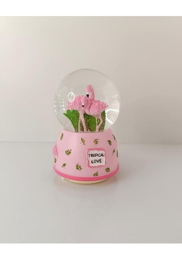 Kar Küresi Işıklı Müzikli Plamingo Tasarımlı Kar Küresi Biblo Seviğili Arkadaş Dogum Ğünü