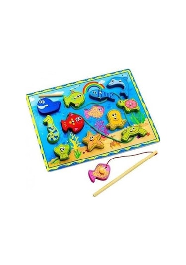 Ahşap Balık Tutma Oyunu Mıknatıslı Ipe Dizmeli 123İpli