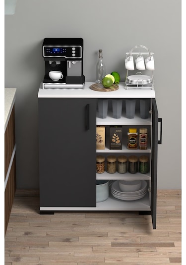 Athena Çok Amaçlı 2 Kapaklı ,kahve Köşesi,mutfak,banyo, Kiler Dolabı Antrasit Gri Antrasit