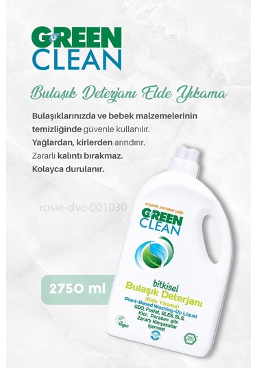 Green Clean Bitkisel Bulaşık Deterjanı 2750 Ml 7 Al 6 Öde Ve Rosie Hediye