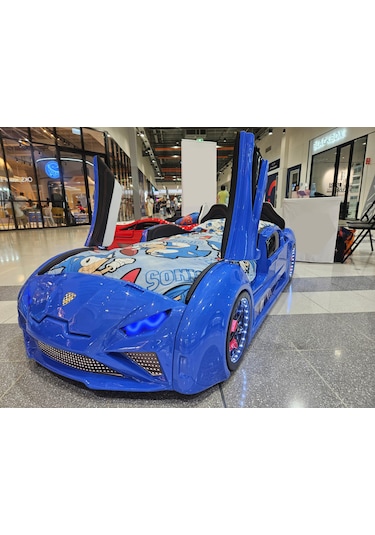 Lambo - Kapıları Açılır Arabalı Yatak - Koltuklu, Mavi Tek Kişilik