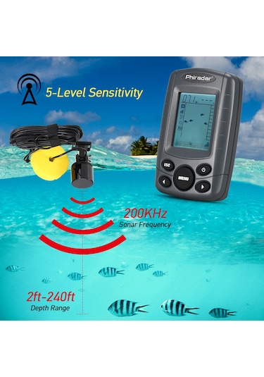 Taşınabilir 2.4 İnç Lcd Balık Bulucu 240ft Derinlik Aralığı Balıkçılık Bulucu Kablolu Sonar Sensör Dönüştürücü İle