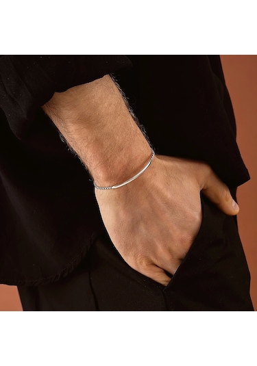 925 Ayar Gümüş Kişiselleştirilebilir Sarmal Unısex Kelepçe Bileklik Gümüş