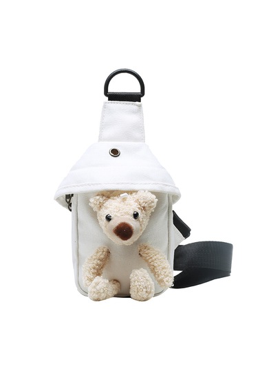 Ayı Kanvas Çapraz Askılı Çanta-beyaz Beyaz