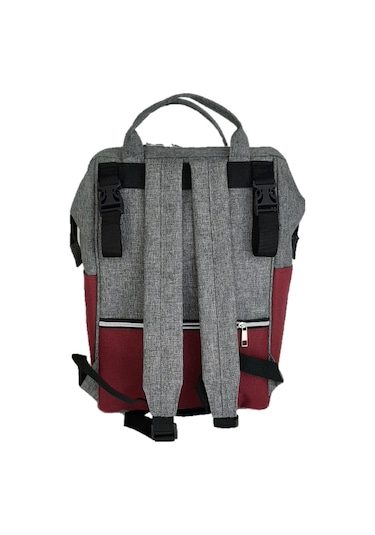 U.S.F Lüx Fonksiyonel Anne Bebek Bakım Sırt Çantası Çizgili Bordo - Gri