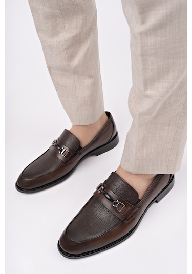 Muggo Bondy Hakiki Deri Klasik Günlük Ortopedik Erkek Ayakkabı Kahverengi