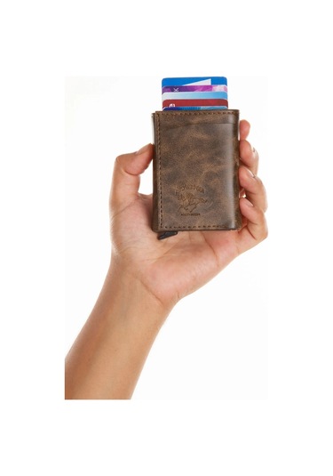 Tuldar Erkek Rfıd Otomatik Çekim Koruyucu Mekanizmalı Kağıt Para Bölmeli Hediyelik Kartlık Cüzdan Tul601 - Koyu Kahverengi