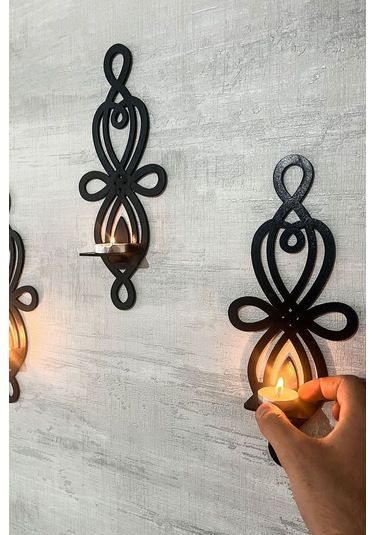 Dekoratif Şık Duvar Rafı 3 Lü Set 30 Cm Duvar Mumluğu Siyah