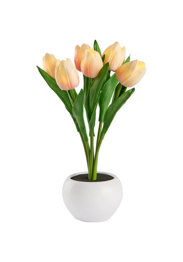 Vkemall Beyaz Simülasyon Çiçekli Led Yatak Odası Işığı - 6 Adet Pu/seramik Dıy Ambiyans Lambası Pil Beslemeli Beyaz