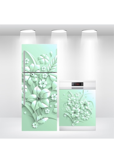 Buzdolabı Ve Bulaşık Makinesi Kapak Folyo Kaplama 3D Çiçek