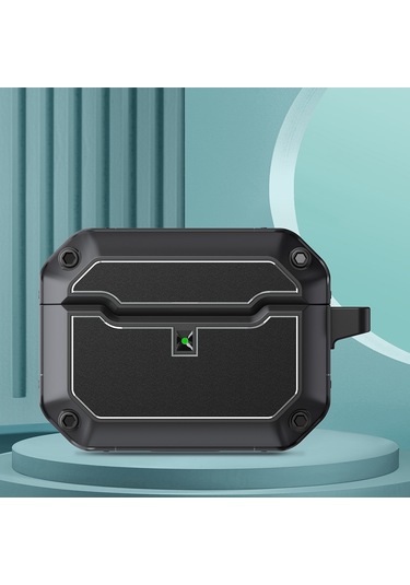 Airpods Uyumlu Pro İçin Kancalı Mecha Donanım Tpu Kulaklık Koruyucu Kılıf Siyah