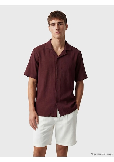 Lc Waikiki Bordo Regular Fit Resort Yaka Müslin Erkek Gömlek
