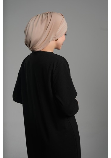 Bej Pratik Hazır Geçmeli Tesettür Bone Sandy Kumaş Büzgülü 2114 12 Bej
