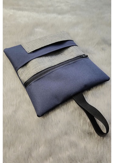 Mavi Gri Su Geçirmez Fermuarlı İmperteks Kumaştütün Kesesi Çantası Tütünlük Rd48 Mavi