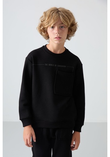 Tommy Life Siyah Pamuklu Kalın İçi Tüylü Yumuşak Dokulu Standart Fit Baskılı Erkek Çocuk Eşofman Takım - 11257 Siyah