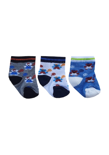Hepsine Rakip 3Lü Erkek Bebe Çorap Pamuklu Renkli Desenli 0-3 Aylık-Karışık Çok Renkli
