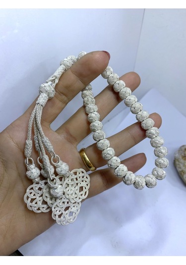Gümüş Kazaziye El İşçiliği Aşk Düğümü Dört Sallantılı Orta Boy Tesbih- Hediyelik- Özel Ürün