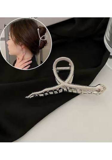 Gümüş Renk Metal Yılan Model 11 Cm Lüks Mandal Saç Tokası Gümüş
