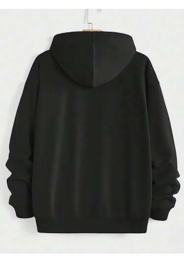 Harmandar New York Baskılı Kadın Siyah Cepli Kapüşonlu Fermuarlı Sweatshirt Hırka Siyahnewyork