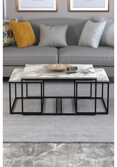 Orta Sehpa Ve Zigon Yan Sehpa Flora Set Efes Bej