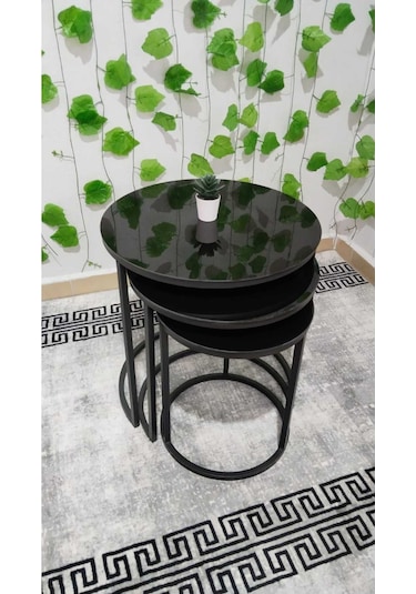 Özcan Metal 3lü Siyah C Zigon Sehpa Yan Sehpa