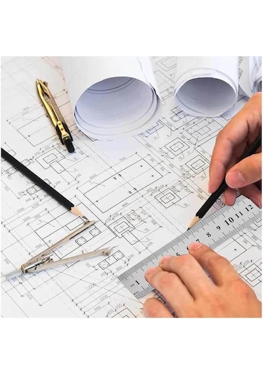 15cm 6 İnch - Çift Taraflı Paslanmaz Çelik Metal Cetvel - Kalınlık 1mm Gri