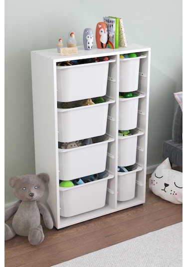 Rine 8 Derin Sepetli Çok Amaçlı Oyuncak Dolabı Beyaz Beyaz - Gri
