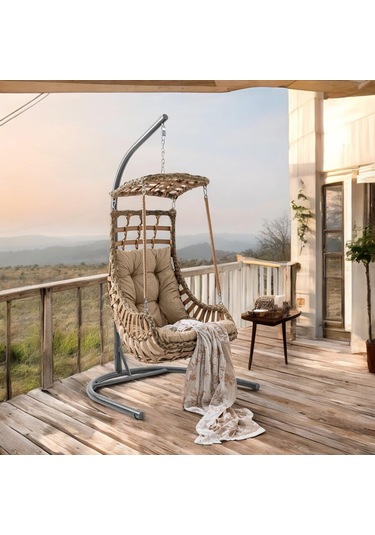Capri Swing Alaçatı Tekli Rattan Bahçe Salıncağı Balkon Salıncağı Renkli