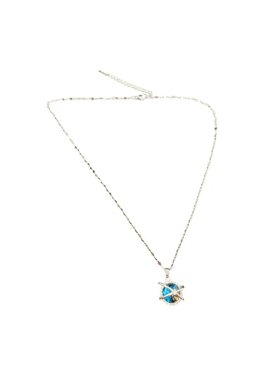 Gümüş Renk Parlak Ve Şık 316l Çelik Vıp Mavi Taş Gezegen Model Kadın Kolye - Göz Alıcı Şık Tasarım Gümüş