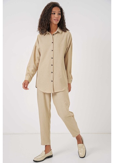 Gabria Keten Ön Düğmeli Takım Bej