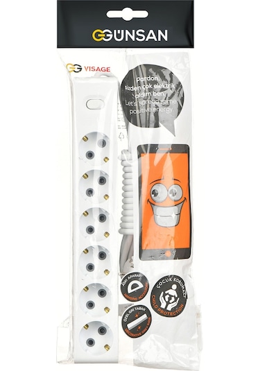 Günsan  Altılı Çocuk Korumalı Topraklı Anahtarlı Grup Priz 5 Metre