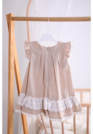 Bayramlık Keten Kız Bebek Çocuk Elbise 12787 001