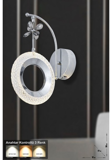 Ribera Power Ledli Modern Lüks Duvar Aplik 3 Renk Sarı-beyaz-gün İşığı - Krom Krom