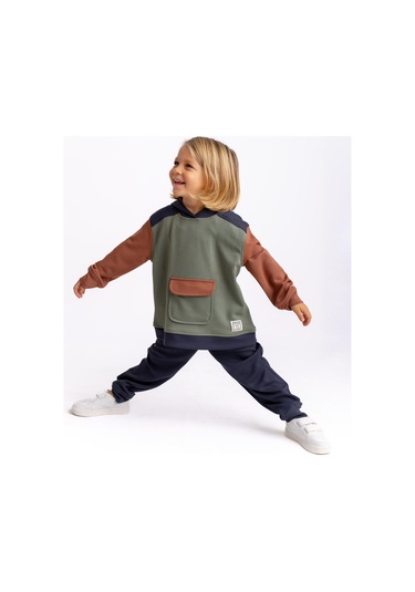 Oliventhekid Lacivert Üç Renkli Modal Unisex Çocuk Takım Lacivert