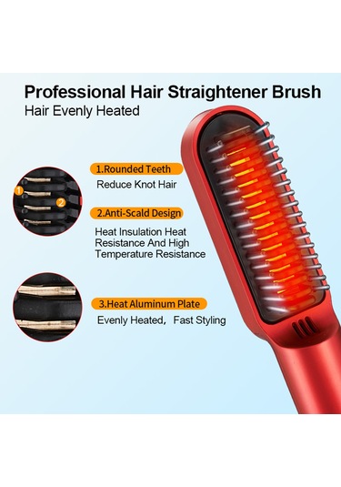 Yifomall Şarj Edilebilir Kablosuz Saç Düzleştirici Fırça - Seyahat Dostu Seramik Isıtmalı